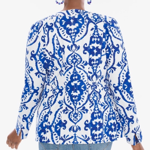 Chico’s Women’s Alicia Indigo Ink Open Front Blazer Business Office Casual Sz-S - Picture 9 of 9